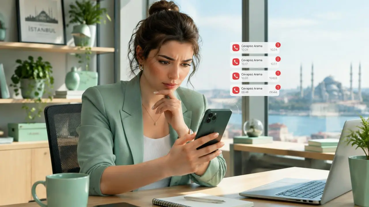 Telefonunda cevapsız arama bildirimlerine bakan işletme sahibi