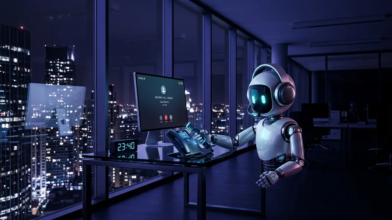 Phone showing an incoming call on an office desk at night