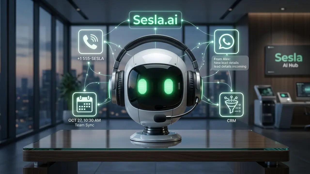 AI assistant connected to phone, calendar, and message icons