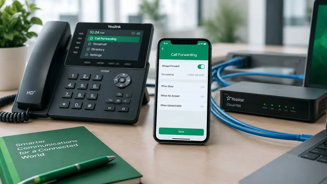 Masa telefonu, çağrı yönlendirme ayarı açık akıllı telefon ve bulut santral cihazı