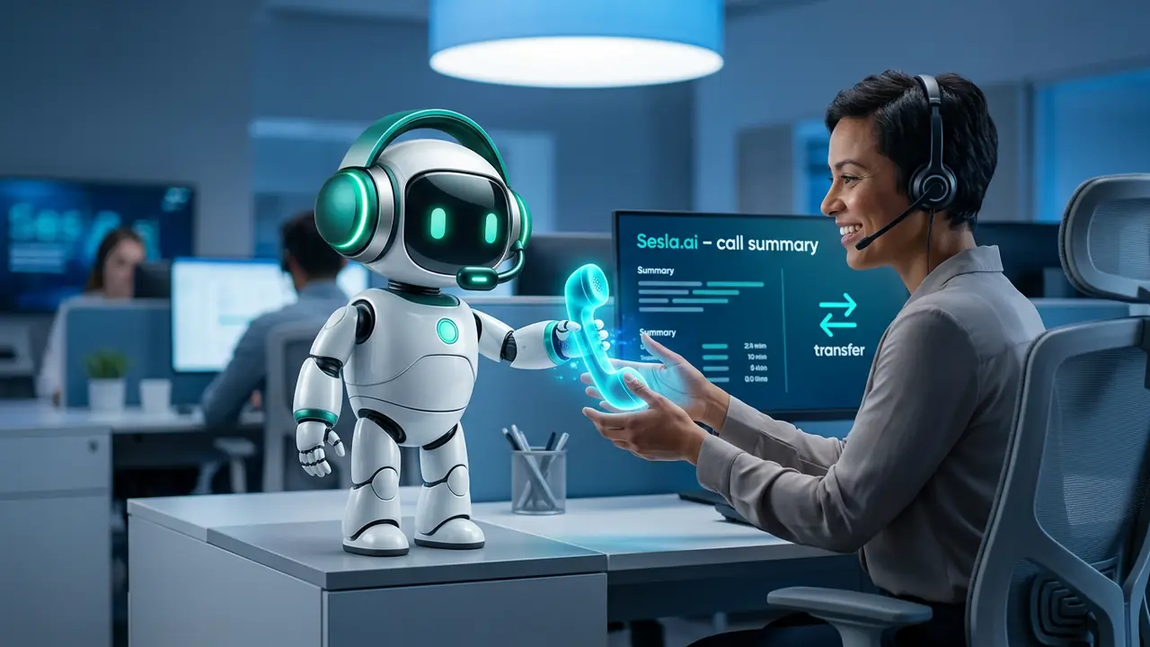 Inhaber liest eine KI-Anrufzusammenfassung auf dem Smartphone mit dem Sesla-AI-Roboter