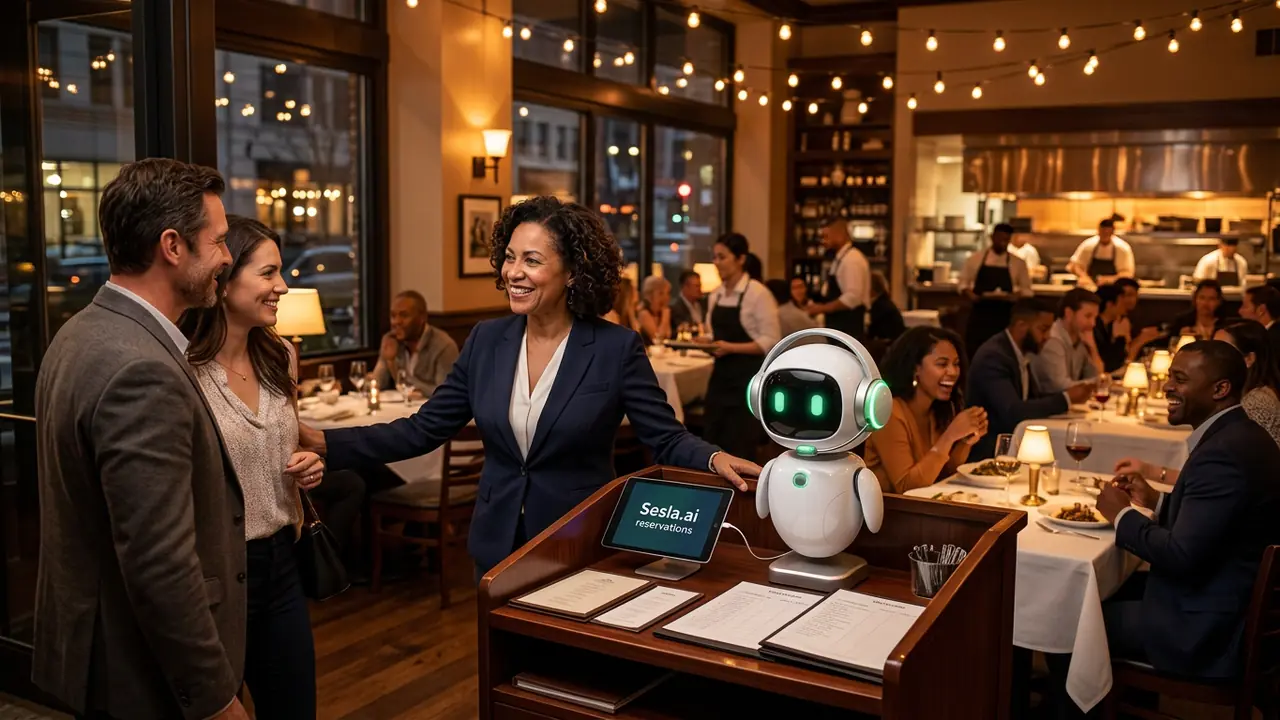 Besucher startet eine Live-Demo des KI-Telefonassistenten mit dem Sesla-AI-Roboter