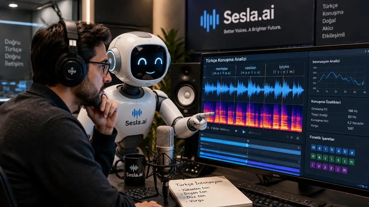 Sesla AI robot and brand manager reviewing consented voice recordings